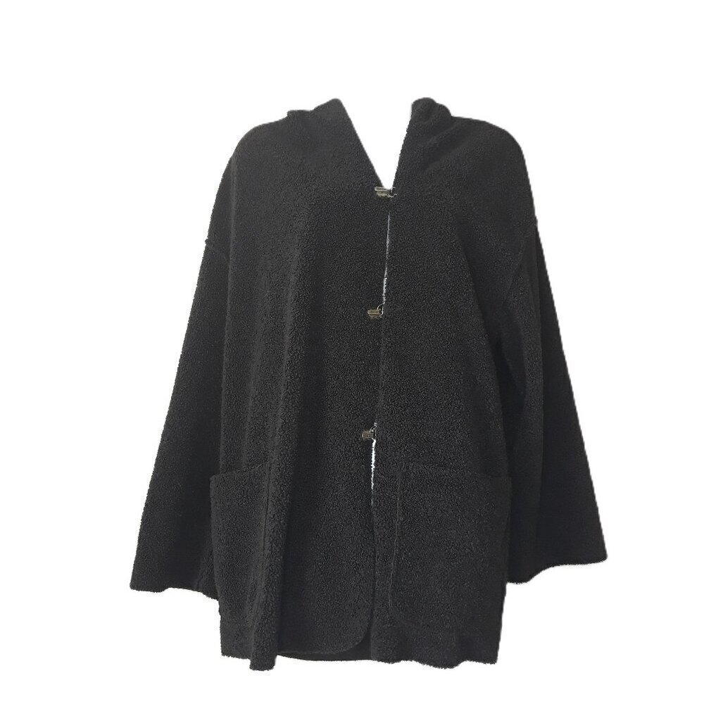 Max Studio Black Hooded Toggle Drop Shoulder Teddy Jacket M Fisherman Nautical